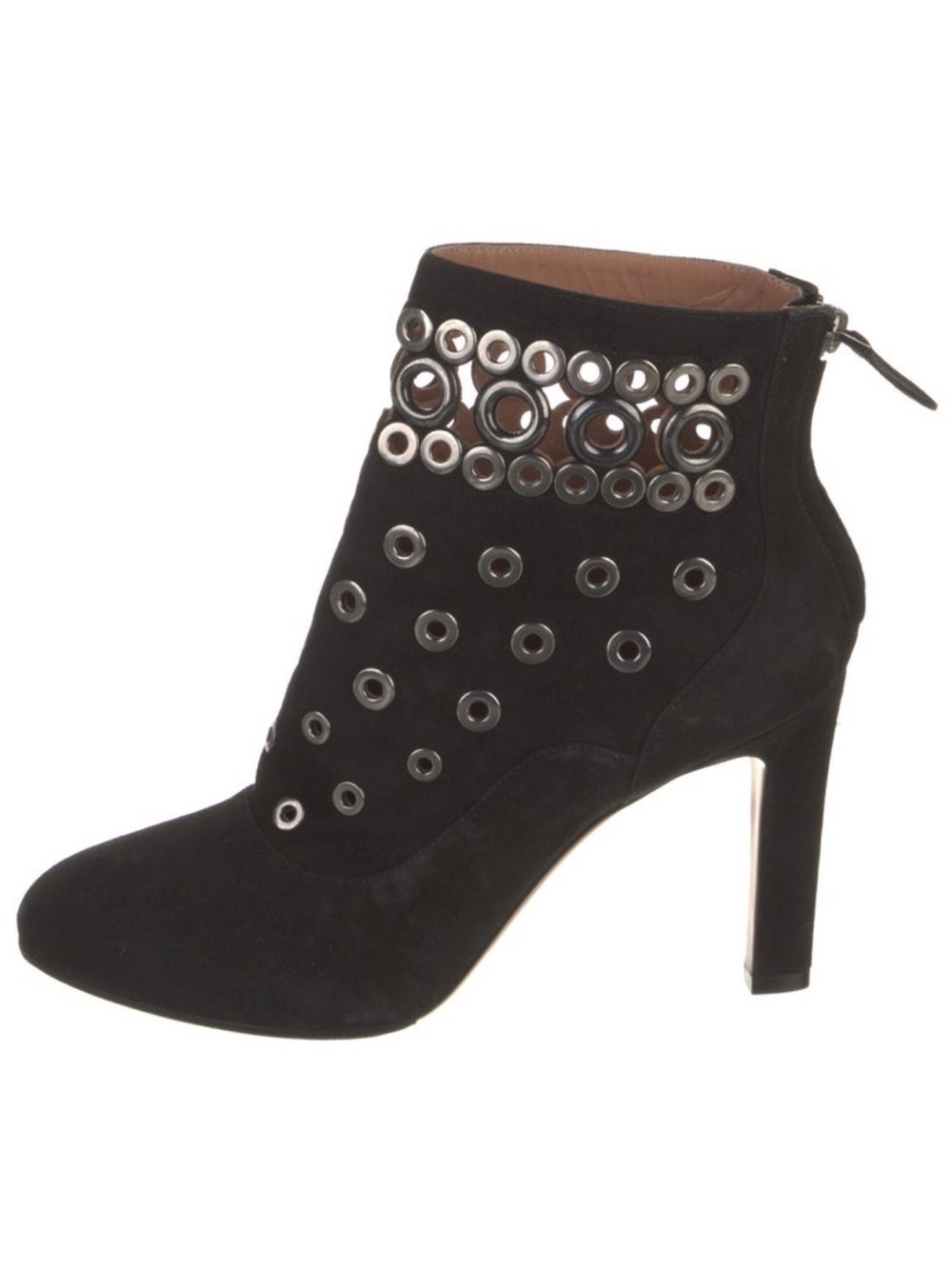 Alaïa Black Suede Grommet Ankle Boots